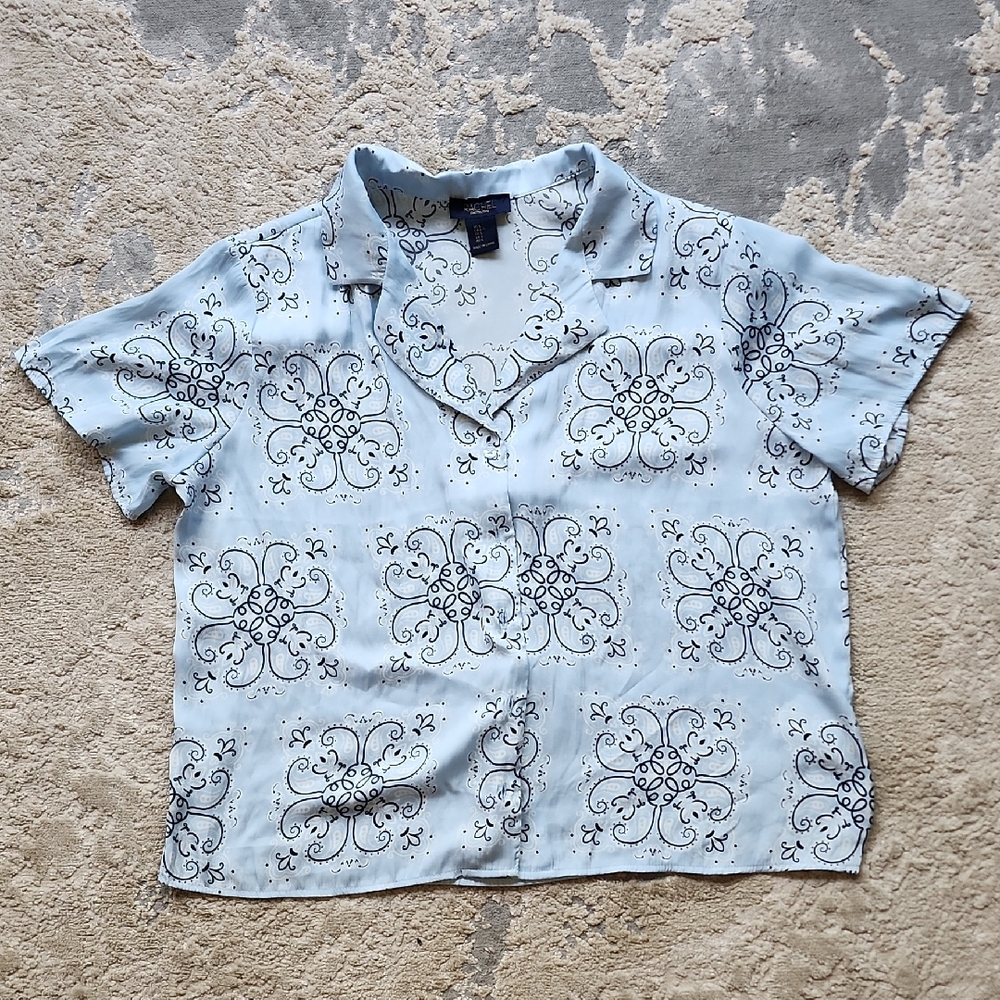 Lg RACHEL Rachel Roy Light Blue Blouse with Black Pattern